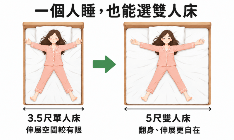 一個人睡喜歡睡大字型建議睡5尺床墊較舒適
