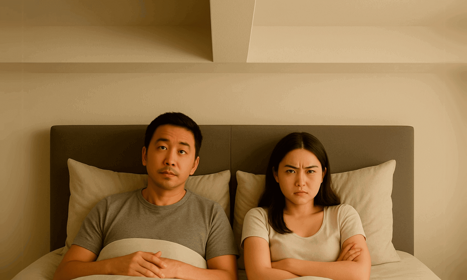 橫樑壓在夫妻床位中間，可能會出現溝通問題、爭吵，感情也容易變淡