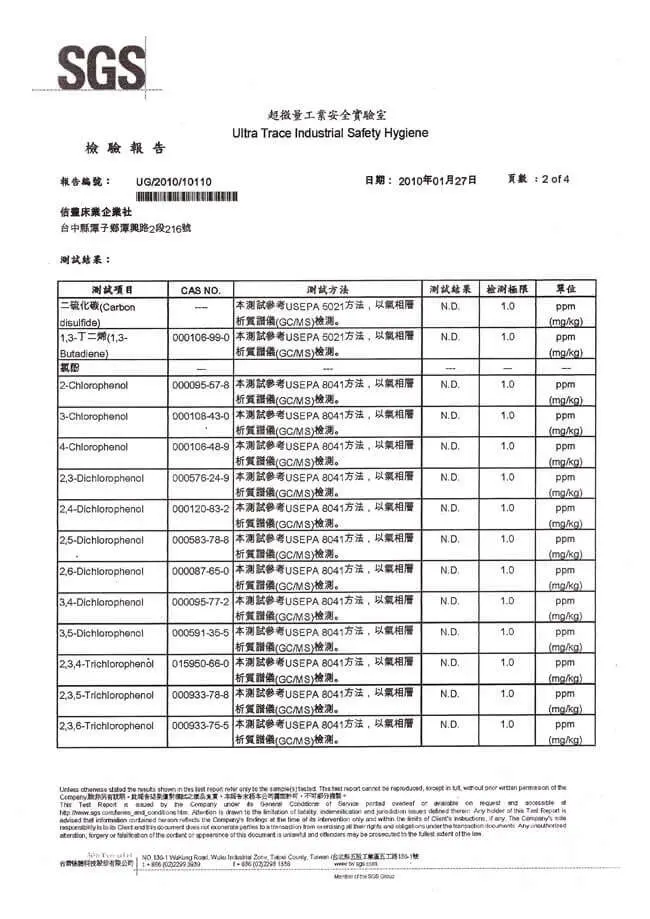 橘家床墊-SGS乳膠無毒檢驗
