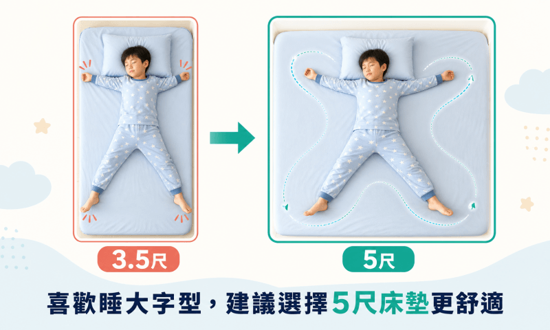 小孩子容易翻身,建議讓小孩子睡大一點的床墊