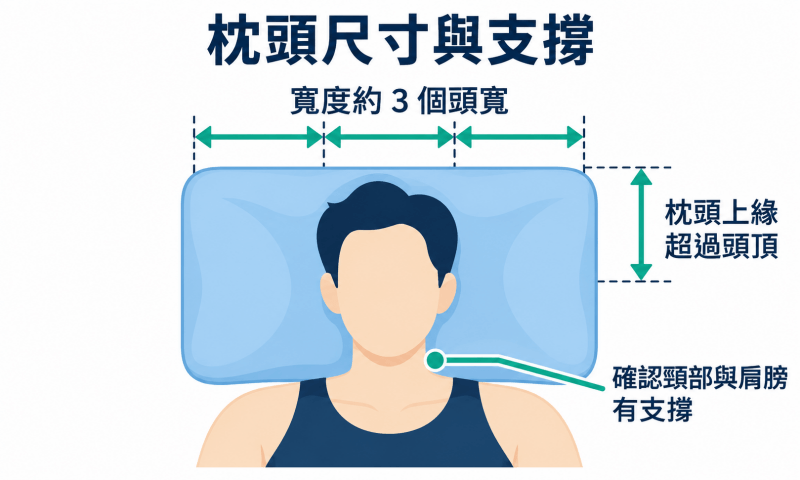 枕頭寬度需3個頭寬，高度要超過頭頂
