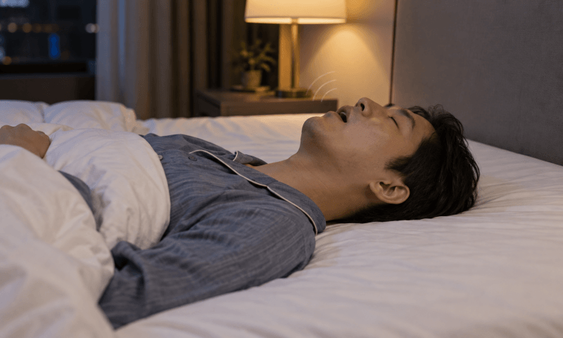 睡眠時不睡枕頭，頭部會向後仰，導致頸部被拉伸、呼吸道變窄，因此容易產生打呼