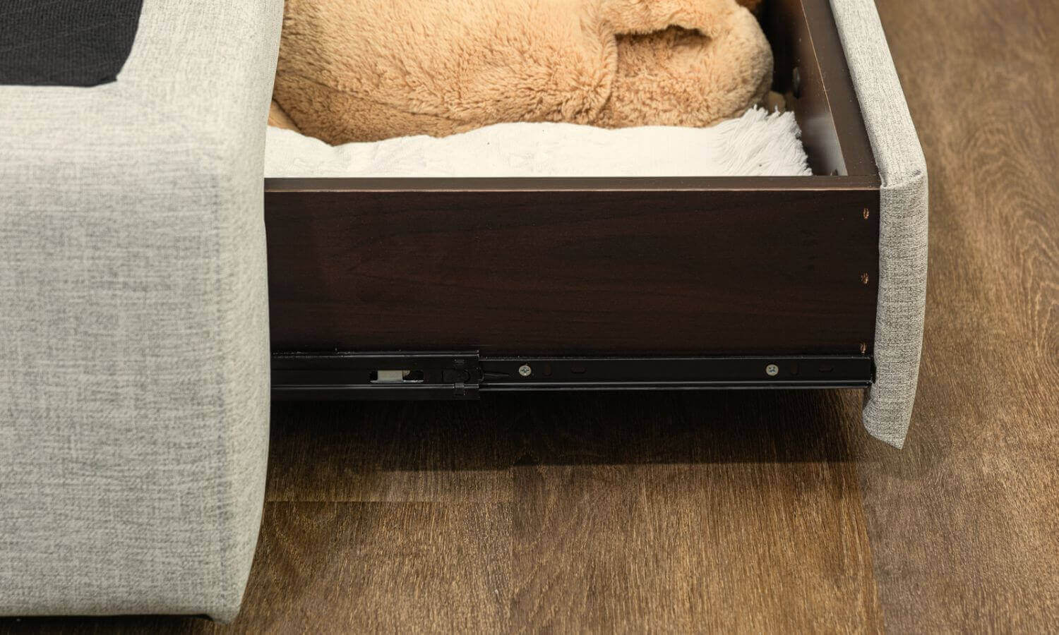 貓抓皮抽屜收納床架(落地型)-優質滑軌，順暢好使用